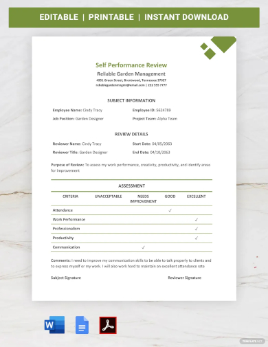 self performance review template1