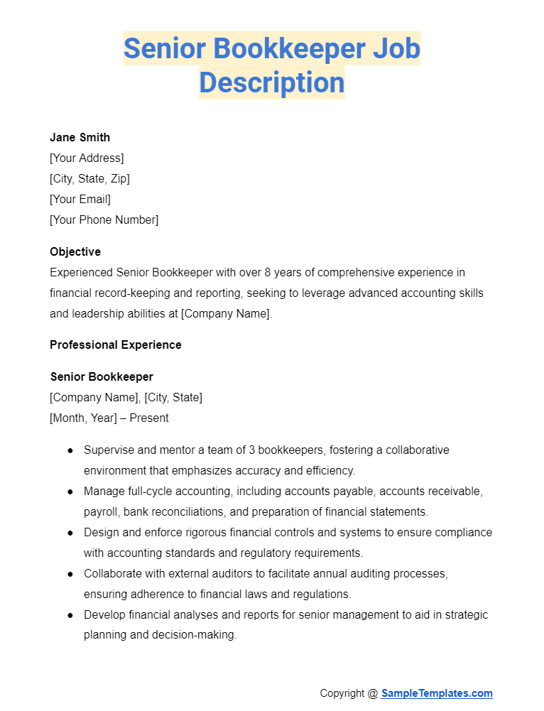 senior bookkeeper job description