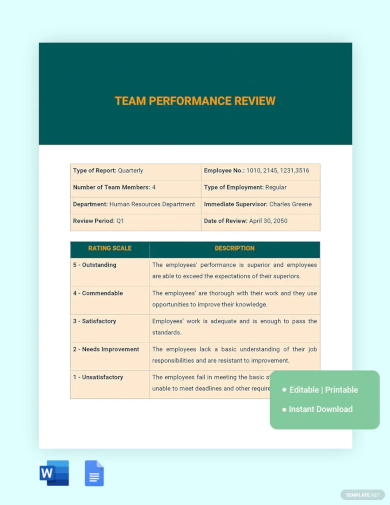 team performance review template
