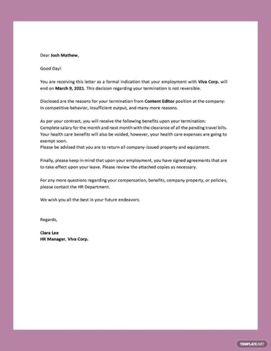 termination notice letter template