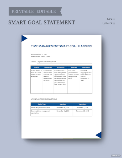time management smart goals template for students