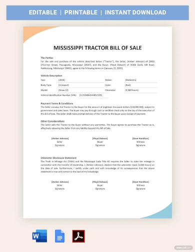 tractor bill of sale form template