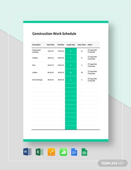 construction work schedule