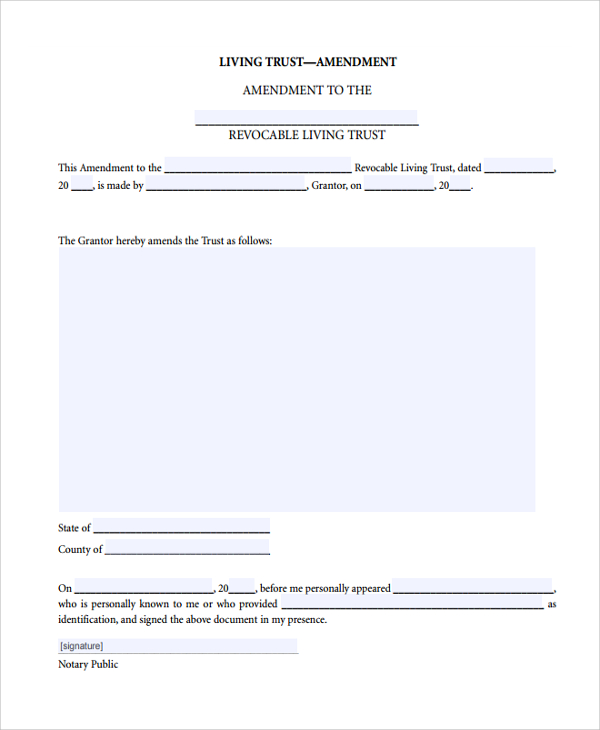 8 Trust Amendment Forms PDF Sample Templates