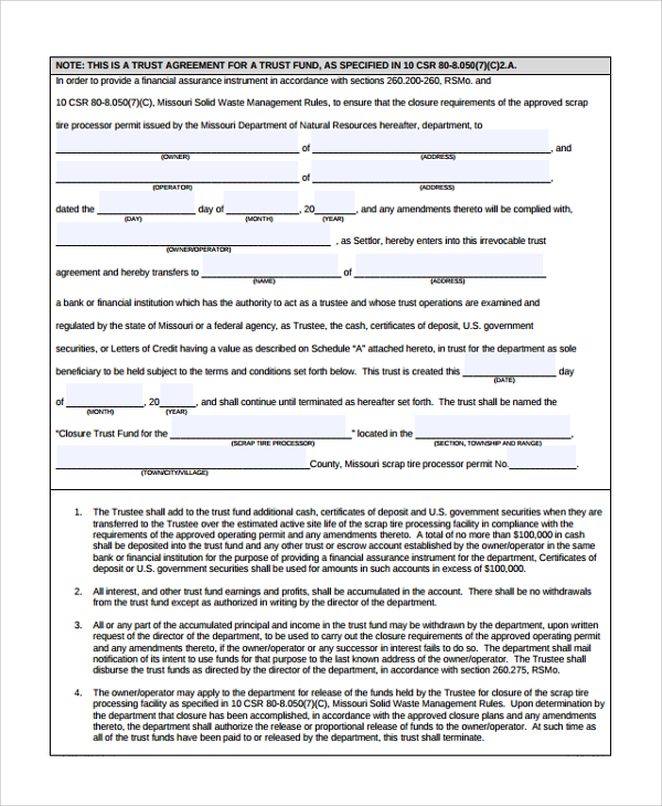 irrevocable trust amendment form