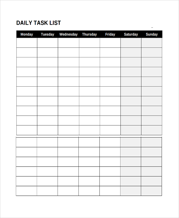 printable daily task template