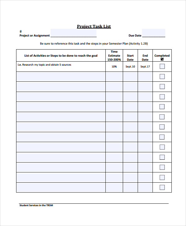 FREE 7+ Sample Project Task List Templates in PDF