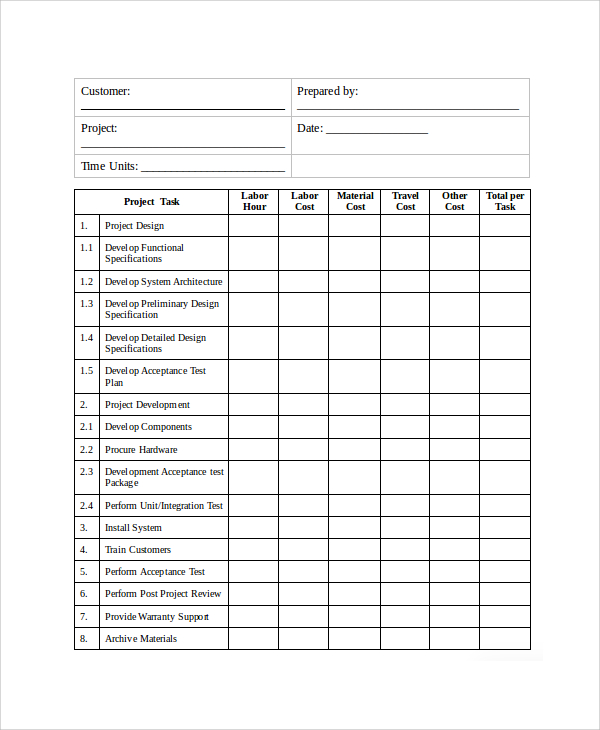 Free 8 Sample Project Estimate Templates In Excel Ms Word Pdf