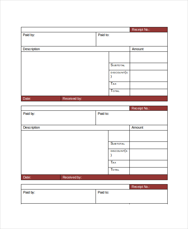 word invoice form for Receipt Templates  Templates  Sample 28