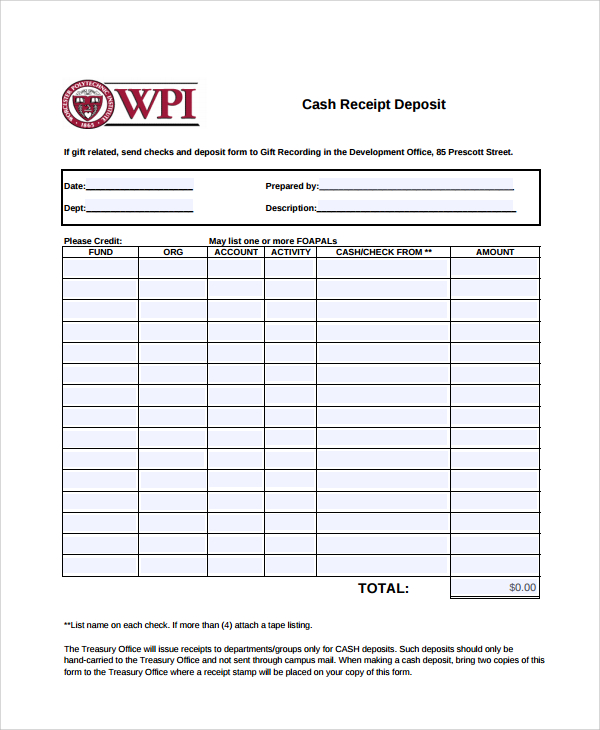 deposit receipt template