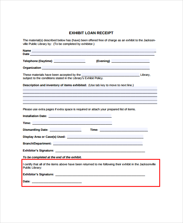 loan receipt template