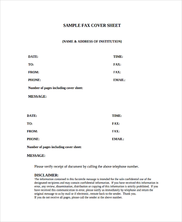 Sample Fax Cover Sheet Template - 19+ Free Documents 