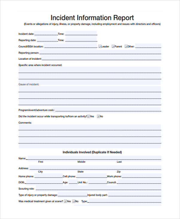 incident information report form