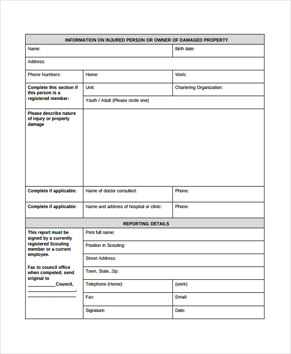 damage incident reporting form