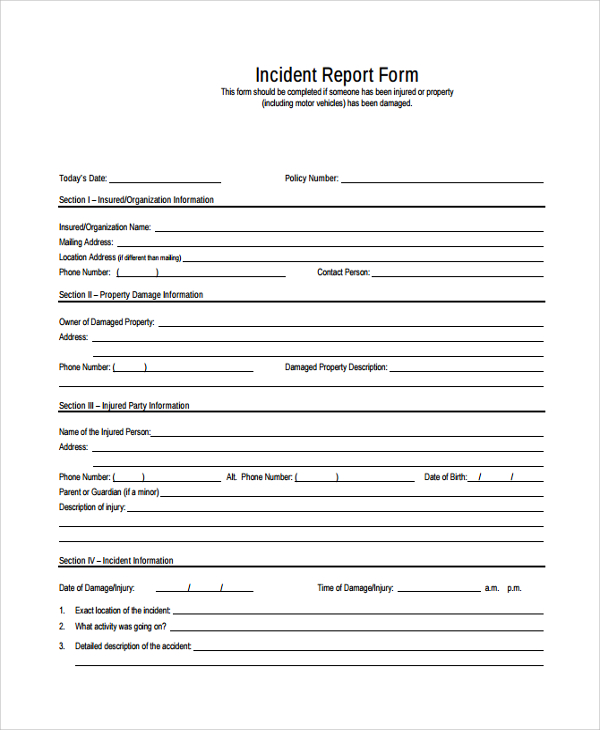 injured incident reporting form