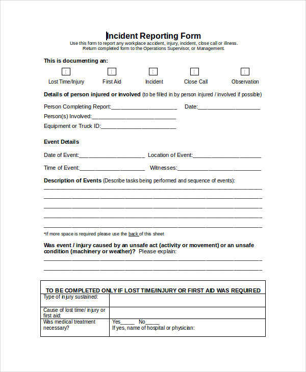 formal incident reporting form