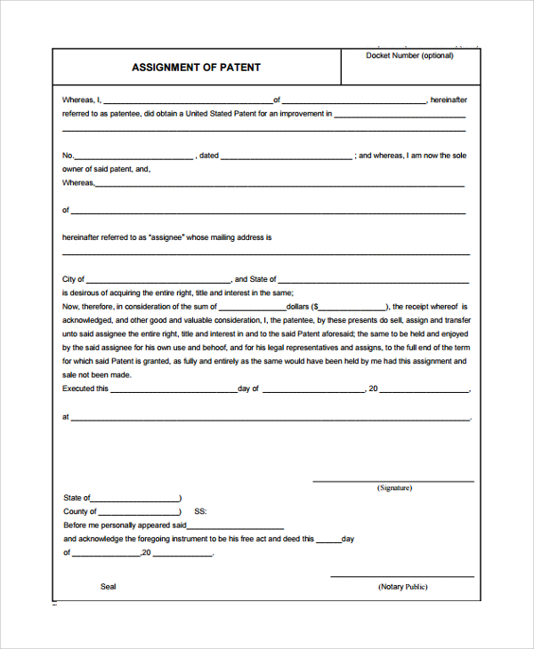 sample patent assignment form