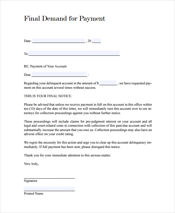 default payment notice template