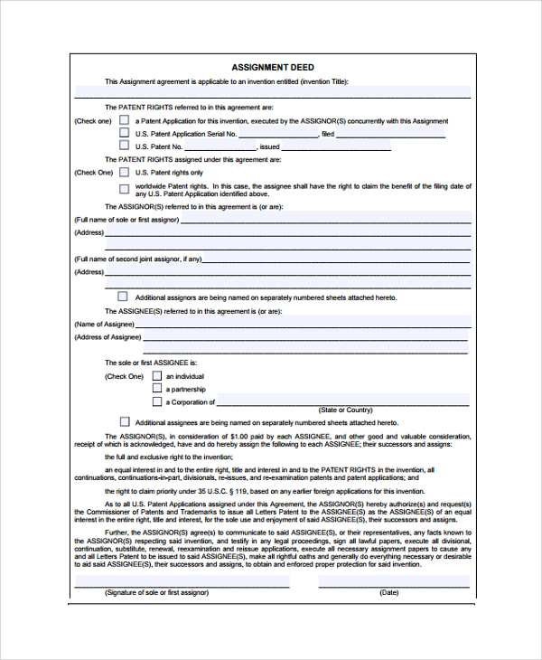 patent assignment deed form