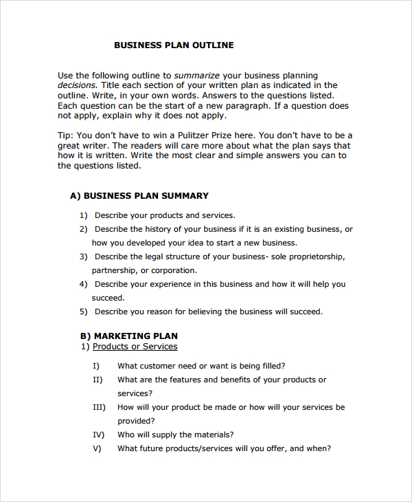 basic business plan outline template