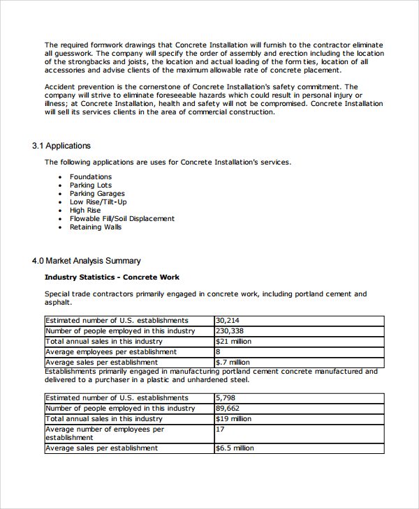 construction business plan outline template