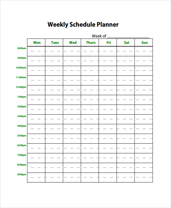 weekly planning timetable template