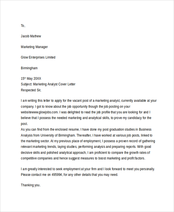job cover letter template