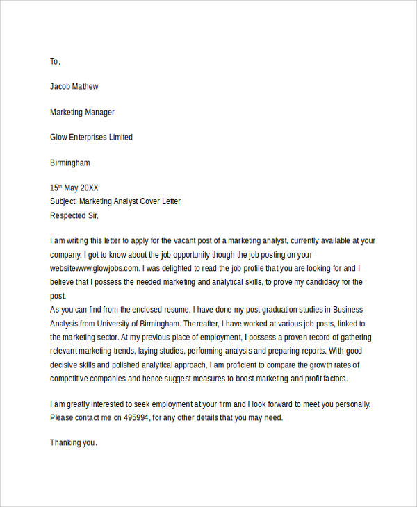 cover letter for job free template