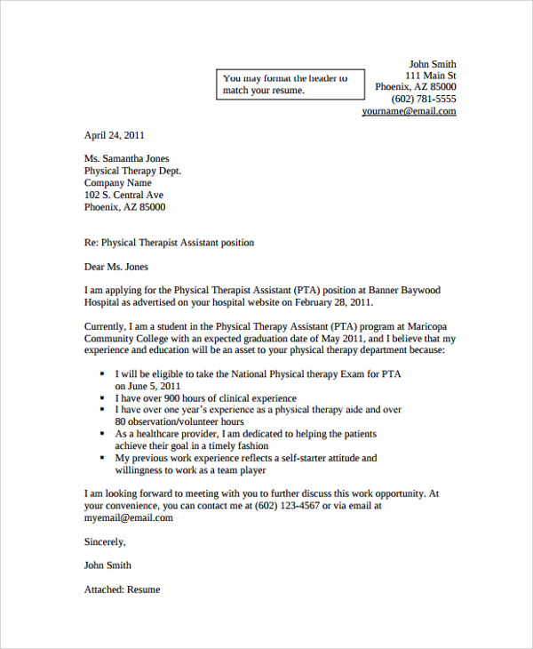 physical therapist cover letter template
