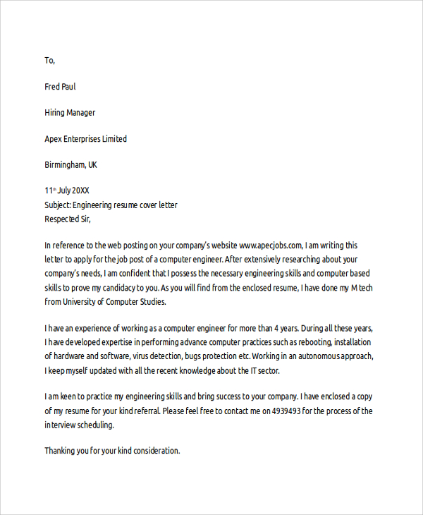 FREE 19 Sample Cover Letter Templates In PDF MS Word