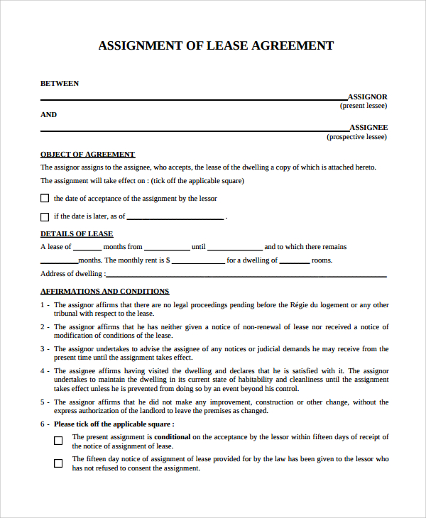 what is an assignment of lease agreement