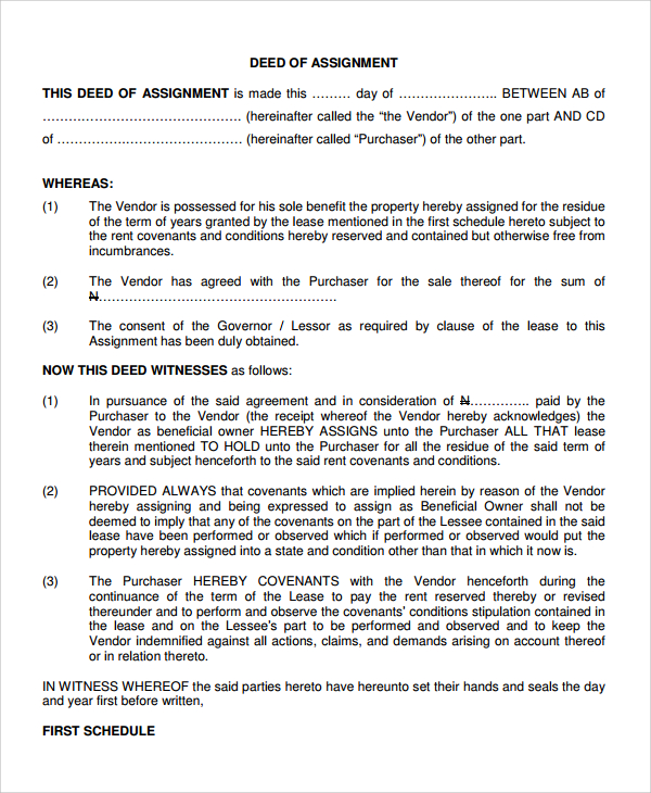 deed of assignment of lease