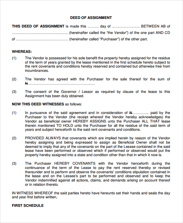 deed of assignment for lease