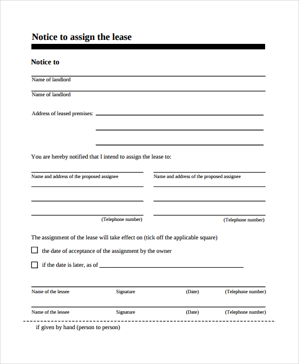 assignment of lease from seller to buyer form