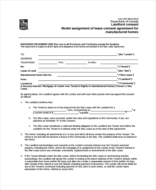 consent to assignment of lease sample