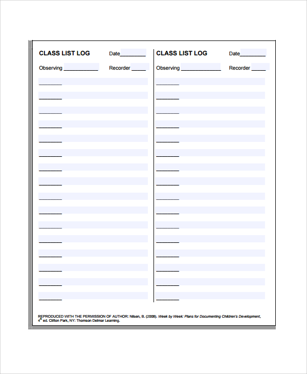 class log list template