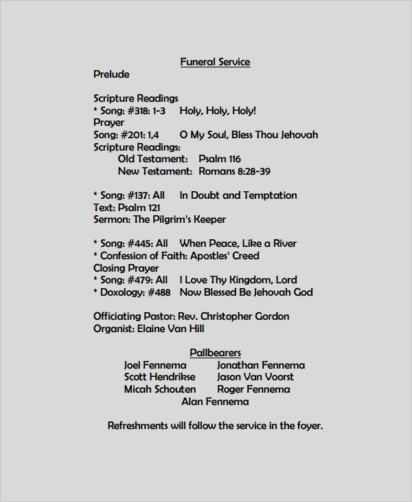 catholic funeral program format