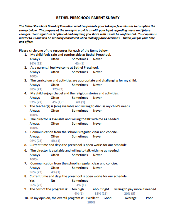 Parent Questionnaire Printable