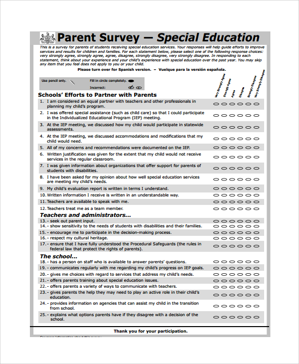 sample parent survey template