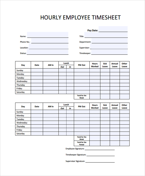 hourly timesheet template