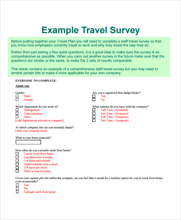 travel survey questions