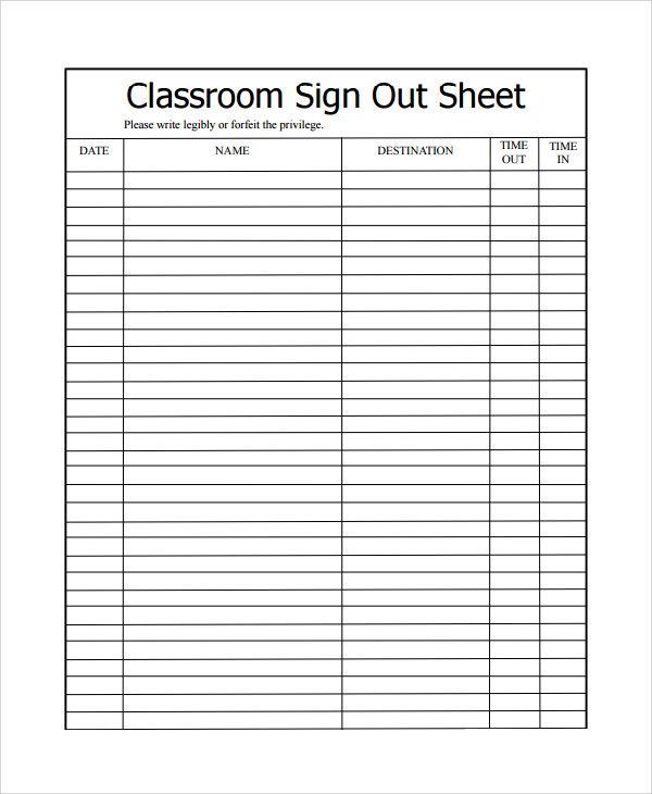 classroom sign out sheet