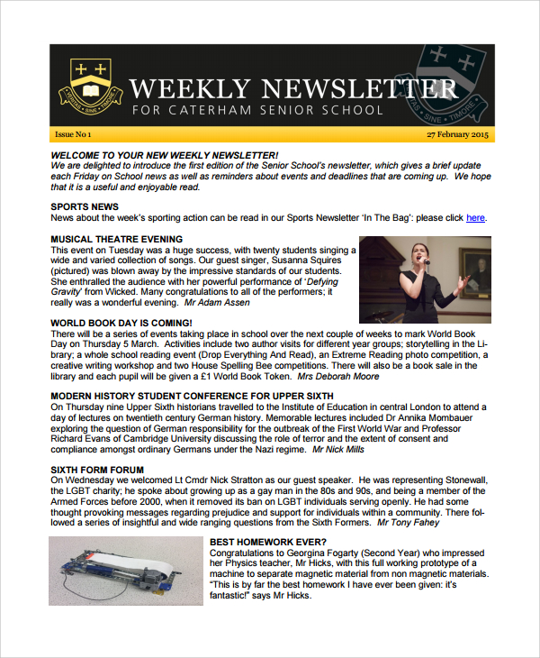 senior school weekly newsletter
