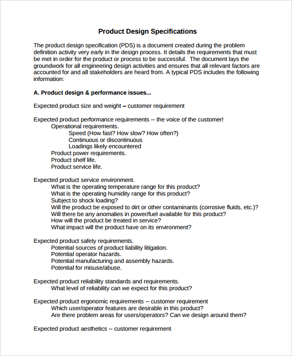 project design specification template