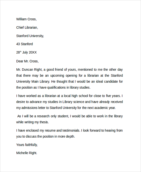 librarian cover letter example