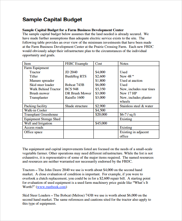 capital budget template