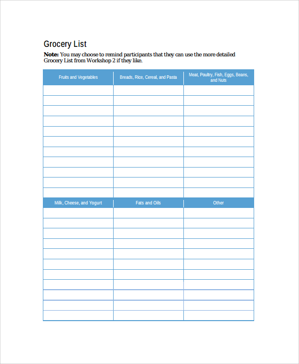 grocery budget template