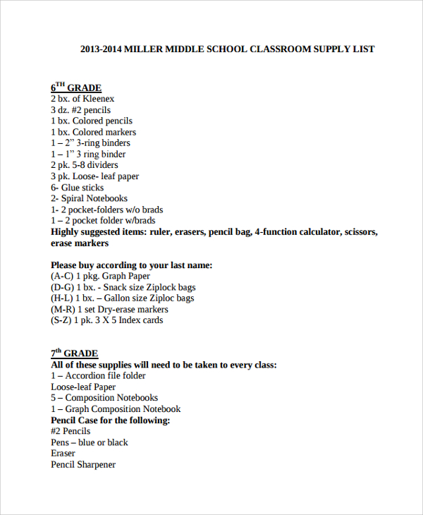 FREE 9 Sample Supply List Templates In PDF MS Word