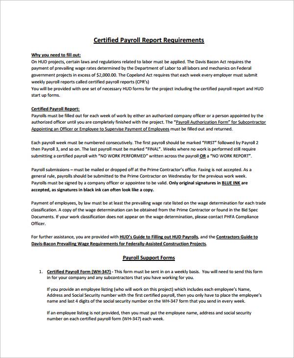 certified payroll report template