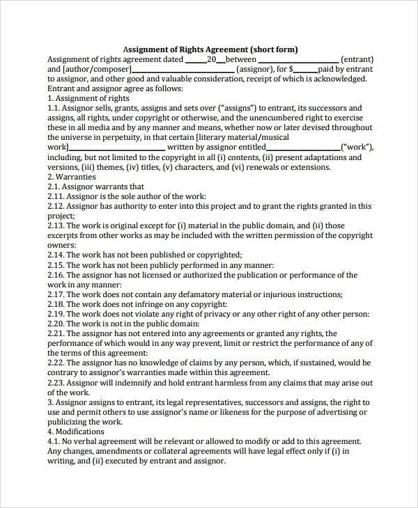 assignment of rights agreement 